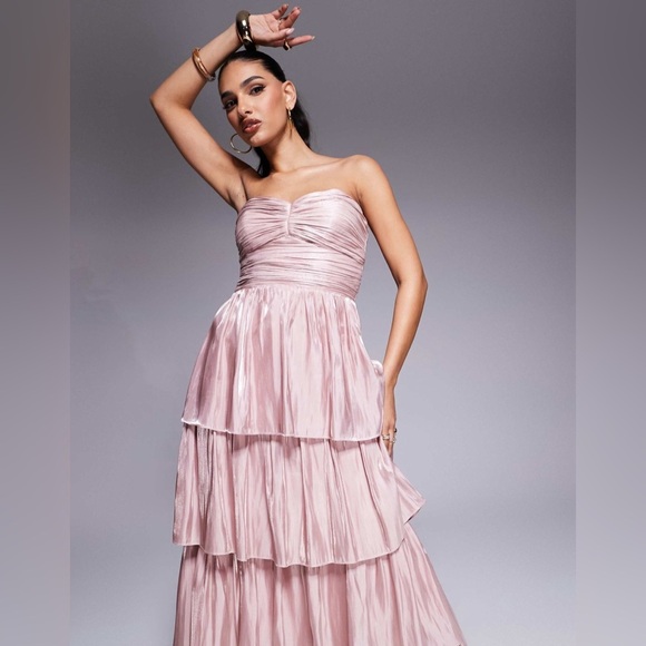 Lulus strapless tiered maxi dress in mauve B285 - Picture 2 of 6